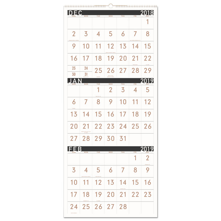 Picture of CONTEMPORARY THREE-MONTHLY REFERENCE WALL CALENDAR, 12 X 27, Current Year