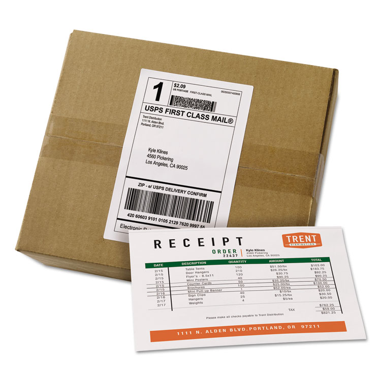 Picture of Shipping Labels With Paper Receipt Bulk Pack, 5 1/16 X 7 5/8 , White, 100/box