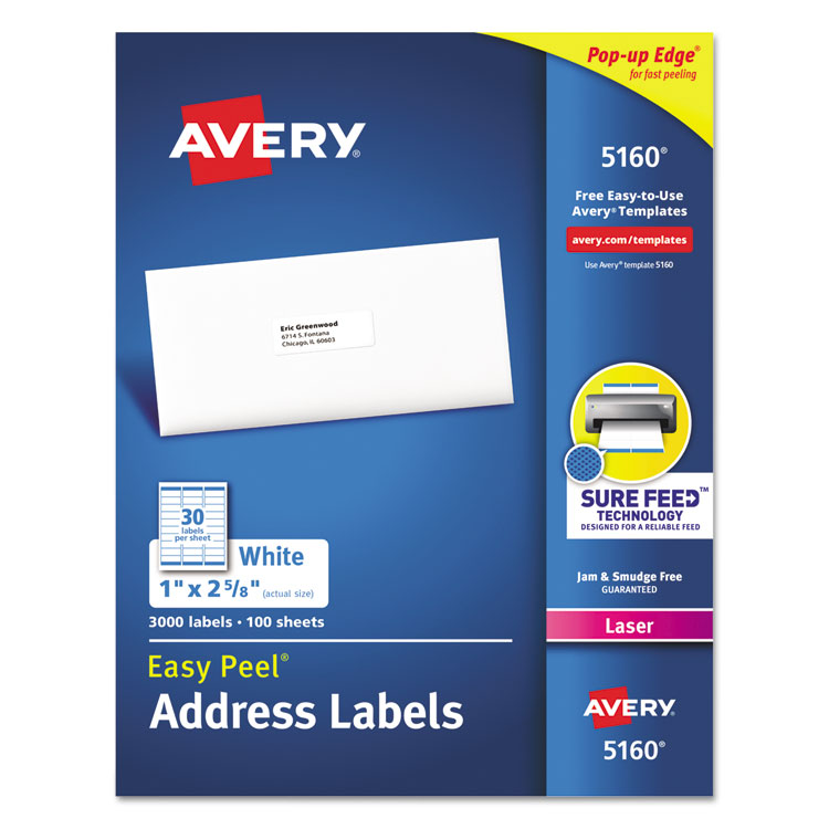 AVE5160 Avery 5160 Easy Peel White Address Labels W Sure Feed 