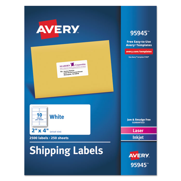 Picture of White Shipping Labels, Inkjet/laser, 2 X 4, White, 2500/box