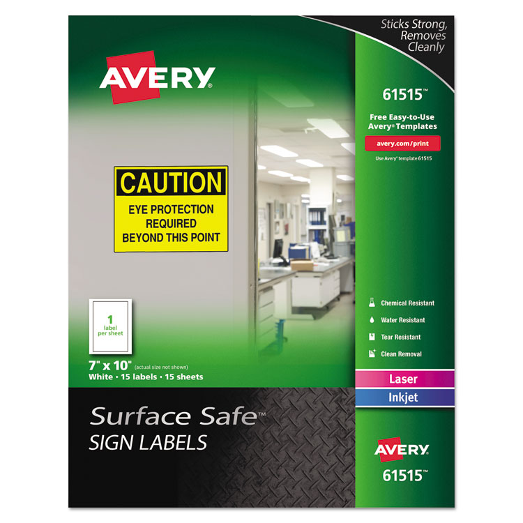 Picture of SURFACE SAFE SIGN LABELS, 7 X 10, WHITE, 15/PK