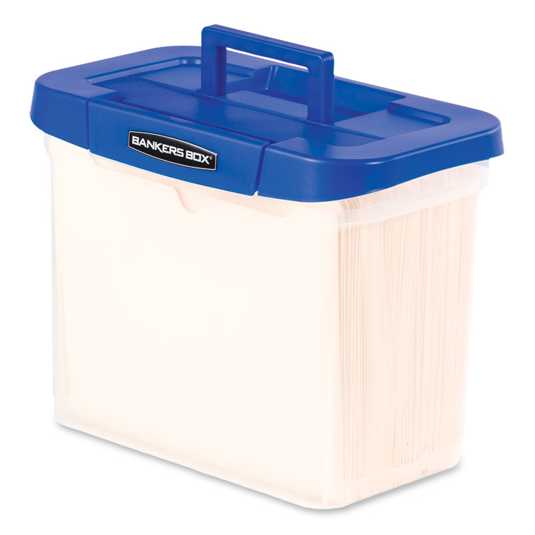 Picture of HEAVY-DUTY PORTABLE FILE BOX, LETTER, 14 1/4 X 8 5/8 X 11 1/16, CLEAR/BLUE