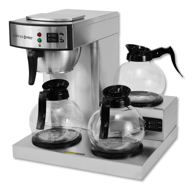 Picture of Three-Burner Low Profile Institutional Coffee Maker, Stainless Steel, 36 Cups