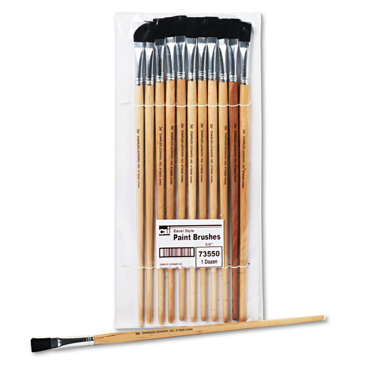Picture of Long Handle Easel Brush, Size 12, Natural Bristle, Flat, 12/Pack