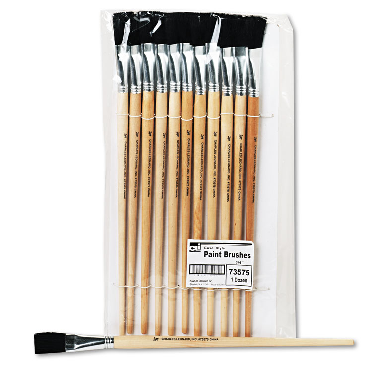 Picture of Long Handle Easel Brush, Size 18, Natural Bristle, Flat, 12/Pack