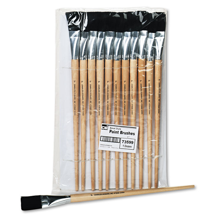 Picture of Long Handle Easel Brush, Size 22, Natural Bristle, Flat, 12/Pack