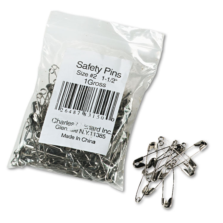 Picture of Safety Pins, Nickel-Plated, Steel, 1 1/2" Length, 144/Pack