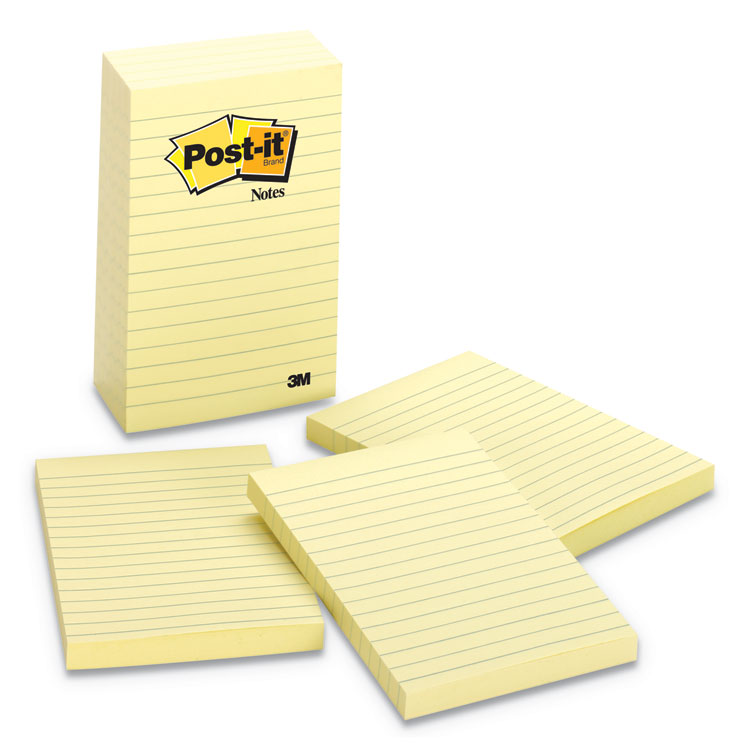 MMM663YW, Post-it® Notes 663-YW Original Pads in Canary Yellow, Note Ruled,  5 x 8, 50 Sheets/Pad, 2 Pads/Pack