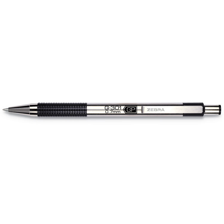 G-301 Retractable Gel Pen, Medium 0.7mm, Black Ink, Stainless Steel/Black Barrel