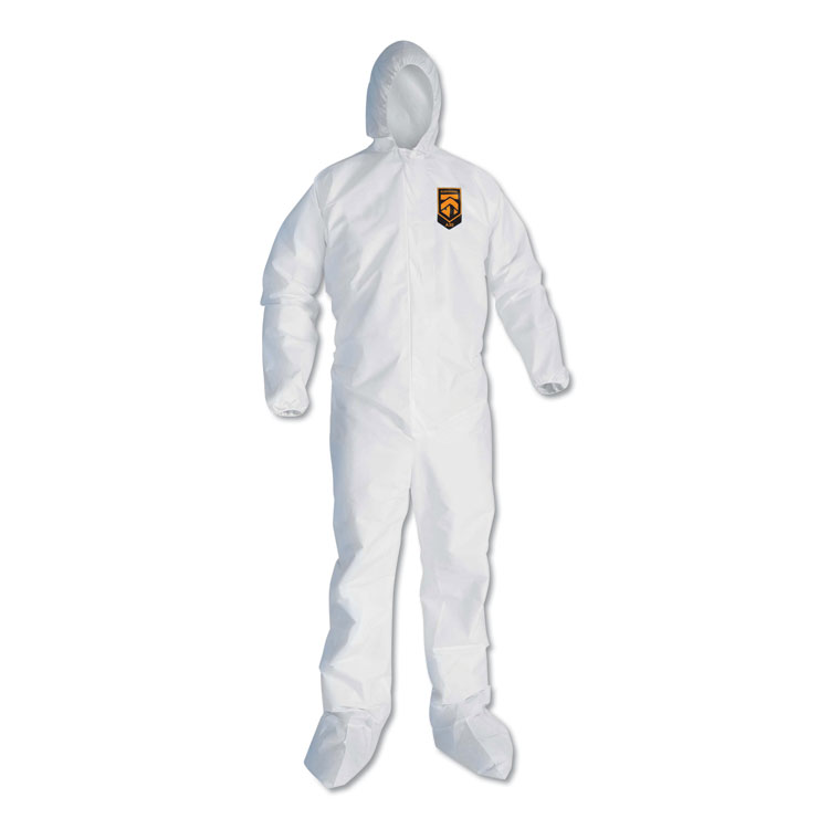 A30 Elastic Back and Cuff Hooded/Boots Coveralls, White, Large, 25/Carton