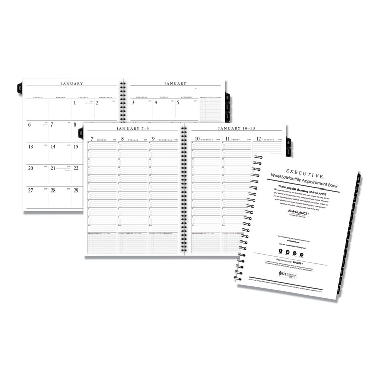 Executive Weekly/Monthly Planner Refill, 15-Minute, 10 7/8 x 8 1/4, 2020