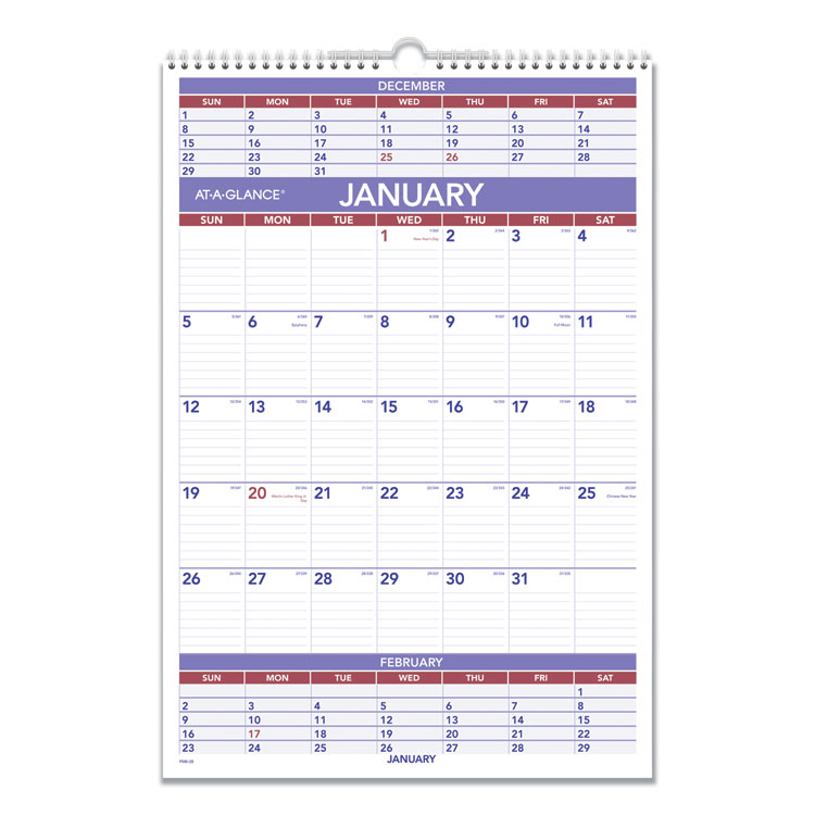 15-1/2 x 22-3/4" 2020 At-A-Glance PM3-28 Monthly Wall Calendar 