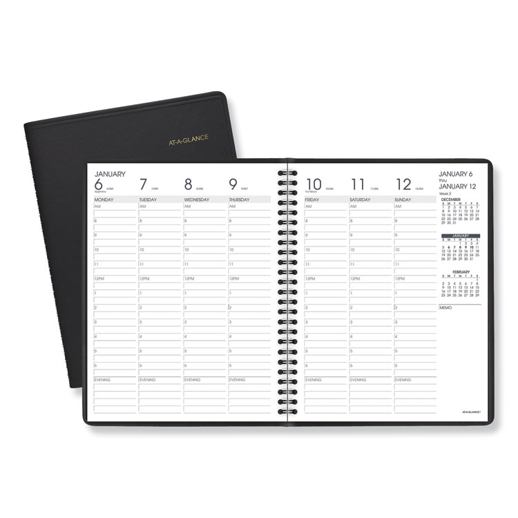 Weekly Appointment Book Ruled, Hourly Appts, 8 3/4 x 6 7/8, Black, 2020-2021