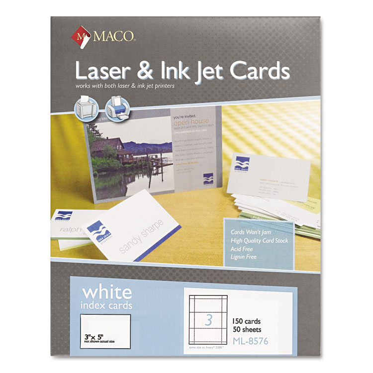 Picture of Unruled Microperforated Laser/Ink Jet Index Cards, 3 x 5, White, 150/Box