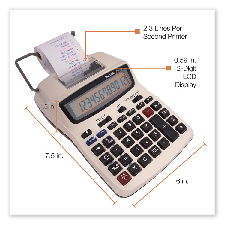 VCT12082 | Victor® 1208-2 1208-2 Two-Color Compact Printing Calculator ...