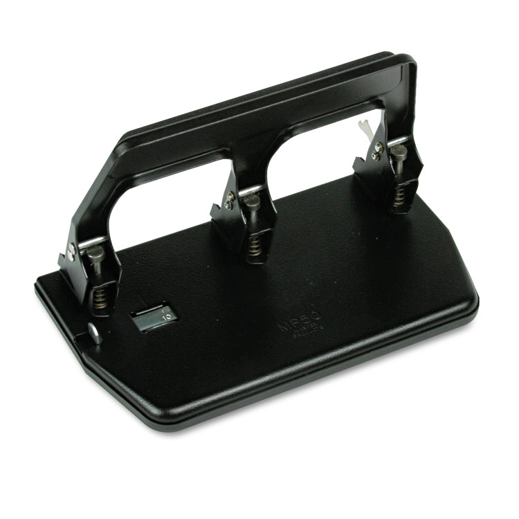 Picture of 40-Sheet Heavy-Duty Three-Hole Punch, 9/32" Holes, Gel Pad Handle, Black