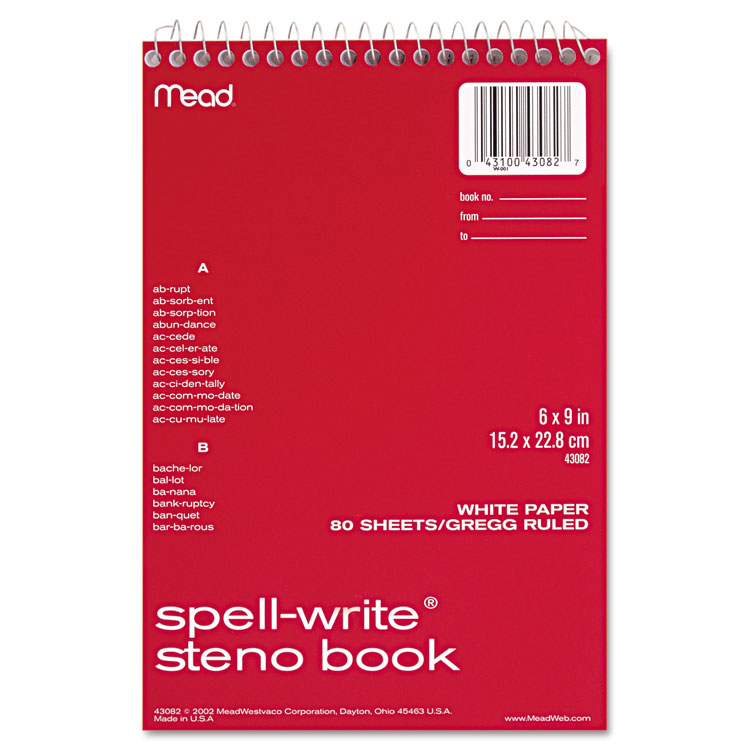 Picture of Spell Write Wirebound Steno Book, Gregg Rule, 6 x 9, White, 80 Sheets