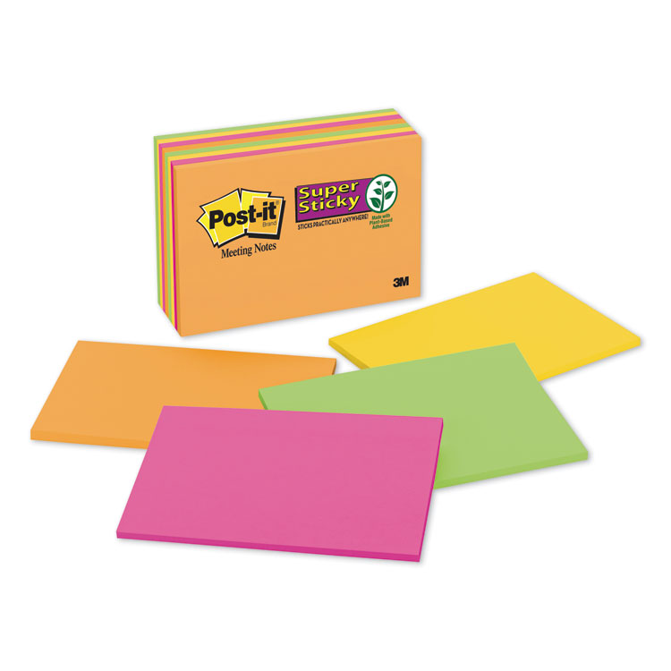 Post-it Super Sticky Notes, 5 x 8, Energy Boost Collection, Lined, 45  Sheet/Pad, 4 Pads/Pack (5845SSUC)