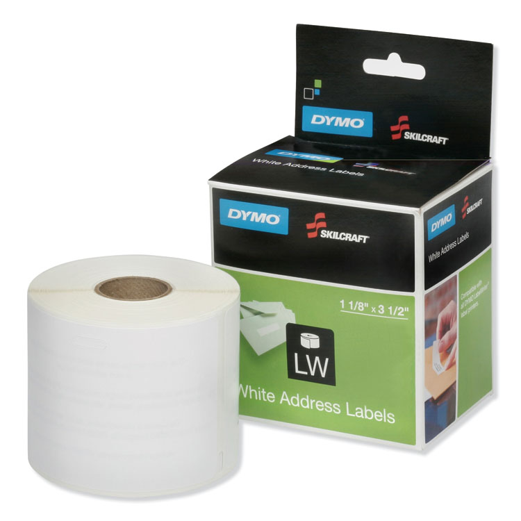 7530016578883, SKILCRAFT Dymo LabelWriter Thermal Labels, Address Label, 1.12" x 3.5", Black on White, 350/Roll, 2 Rolls/Pack
