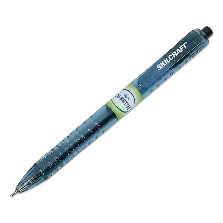 7520016827164, SKILCRAFT Recycled Water Bottle Ballpoint Pen, Retractable, Medium 0.7 mm, Black Ink, Clear Barrel, Dozen