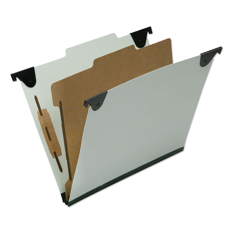 7530016816253, SKILCRAFT Classification Folder, 2/5 Tab, Expands 2", 1 Divider, 4 Fasteners, Letter Size, Light Green, 10/Box