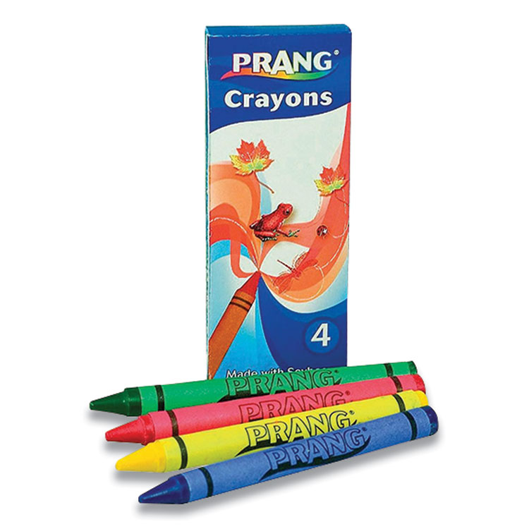 Crayons Made with Soy, Regular Size, 0.37" x 3.7", 4 Assorted Colors, 4/Pack, 288 Packs/Carton