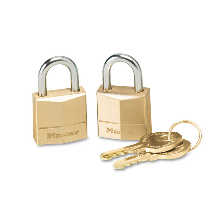 Picture of Three-Pin Brass Tumbler Locks, 3/4" Wide, 2 Locks & 2 Keys, 2/Pack