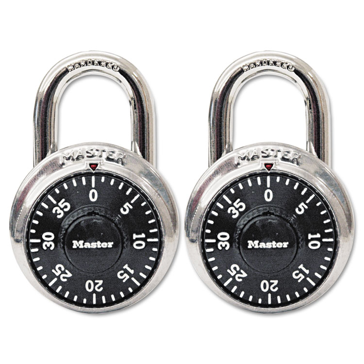 Picture of Combination Lock, Stainless Steel, 1 7/8" Wide, Black Dial, 2/Pack
