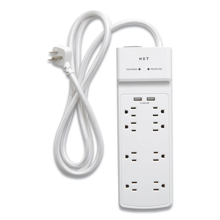 NXT Technologies&trade; Surge Protector, 8 AC Outlets/2 USB Ports, 6 ft Cord, 2,100 J, White