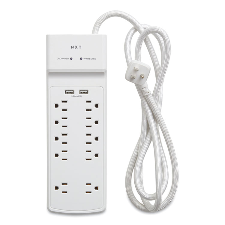 NXT Technologies&trade; Surge Protector, 10 AC Outlets/2 USB Ports, 6 ft Cord, 3,000 J, White