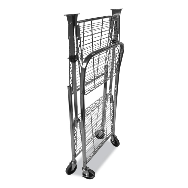 Stowaway Folding Carts, 2 Shelves, 29.63w x 37.25d x 18h, Black, 250 lb Capacity