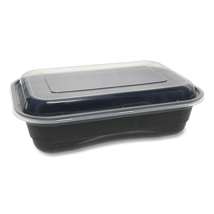 Pactiv Evergreen Newspring VERSAtainer Microwavable Containers, 28 oz, 7.25  x 5 x 1.5, Black Base/Clear Lid, 150/Carton (NC868B)