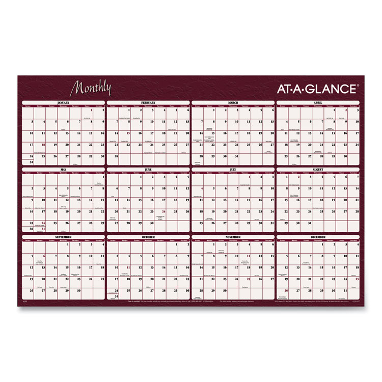 Calendrier Fpo 2023 Aaga152 | At-A-Glance® A152 Reversible Horizontal Erasable Wall Planner, 48  X 32, Assorted Sheet Colors, 12-Month (Jan To Dec): 2022 | Hill & Markes