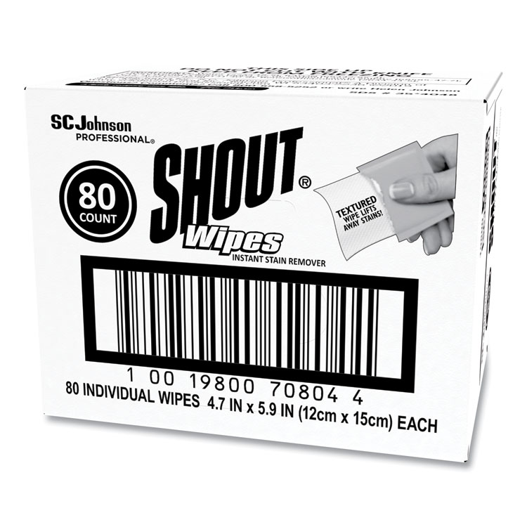 Shout Stain Treater Wipes, White, Packet, Paper, Stain Remover, 80 Wipes, 6  in x 4 3/4 in, Lemon 686661