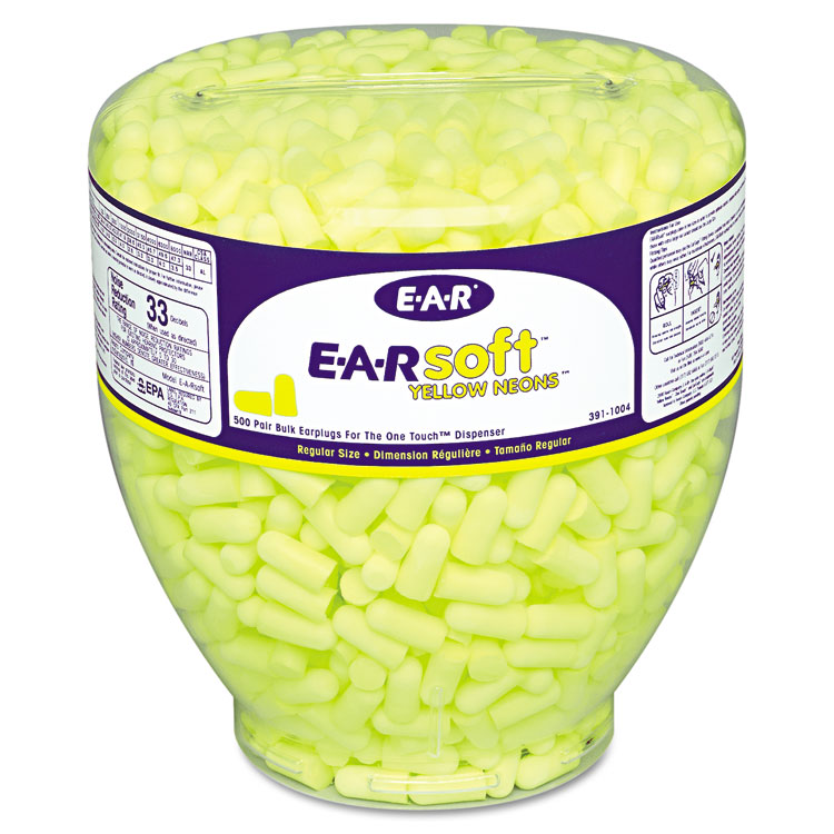 Picture of E A Rsoft Neon Tapered Earplug Refill, Cordless, Yellow, 500/box
