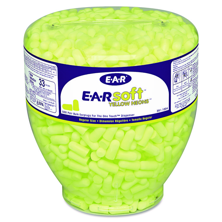 Picture of E A Rsoft Neon Tapered Earplug Refill, Cordless, Yellow, 500/box