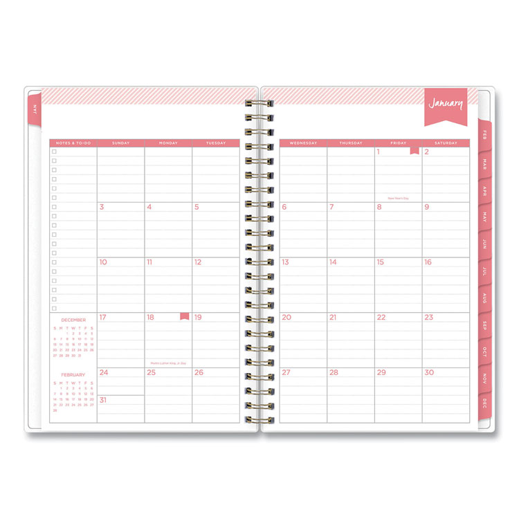 Twin-Wire Binding Day Designer for Blue Sky 2020 Daily & Monthly Planner 8 x 10 Navy Stripe Frosted Flexible Cover 