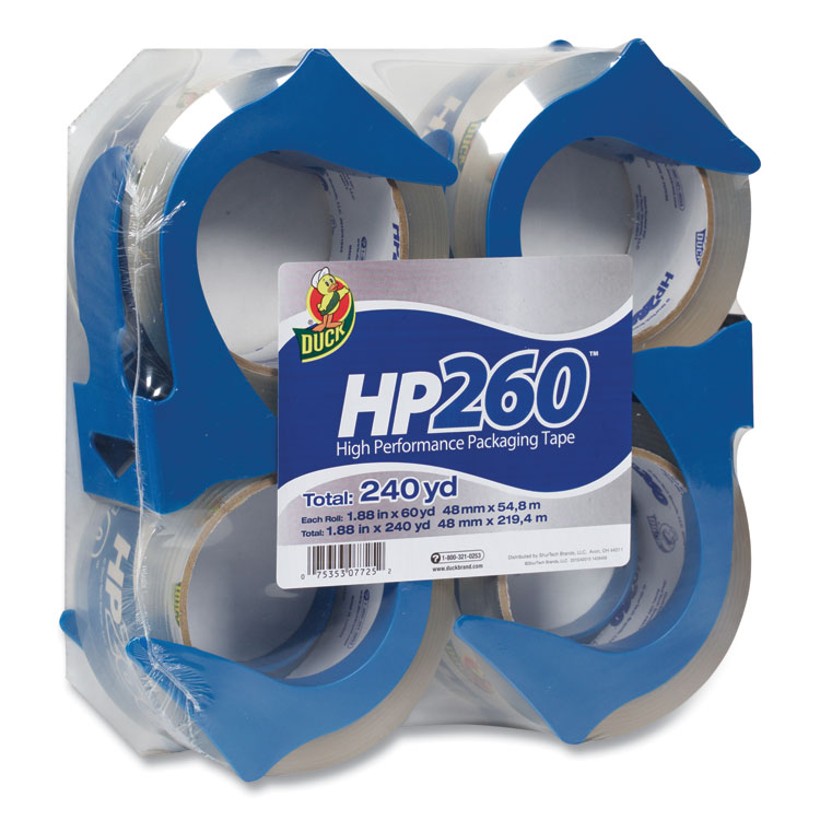 HP260 Packaging Tape With Dispenser, 3" Core, 1.88" X 60 Yds, Clear, 4/pack