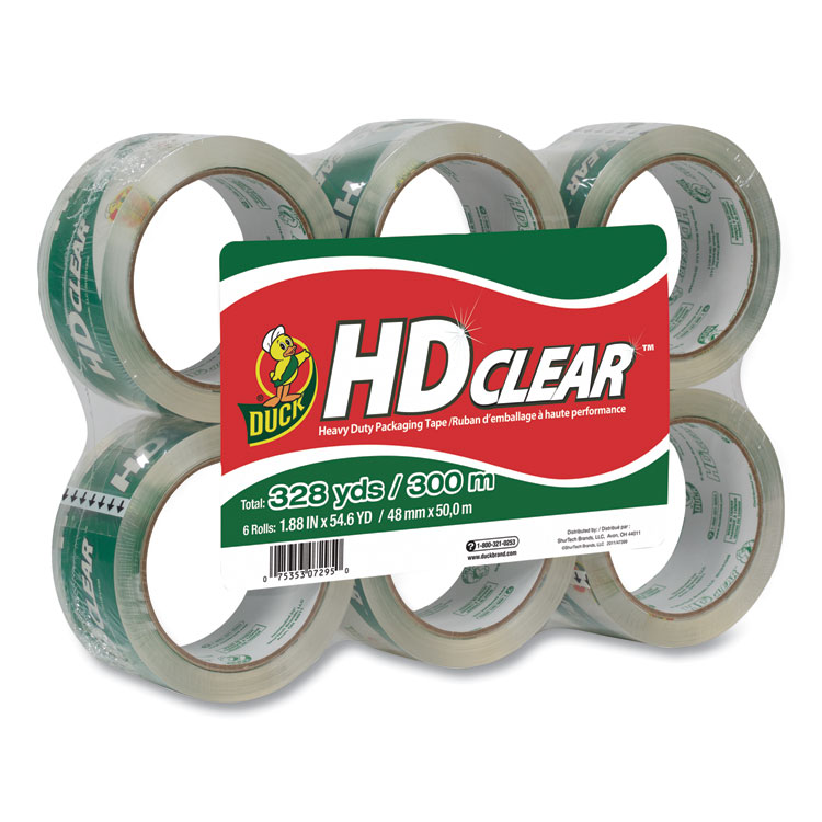 DUCCS556PK, Duck® CS556PK Heavy-Duty Carton Packaging Tape, 3 Core, 1.88  x 55 yds, Clear, 6/Pack