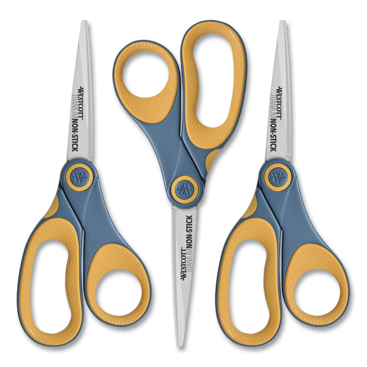Westcott Titanium Bonded Scissors, Straight-Handle, Pointed Tip, 8-inch, Gray/Yellow, 2-Pack (13901)