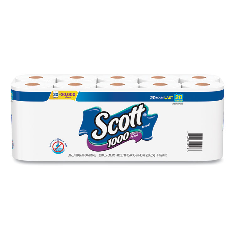 Scott Rapid-Dissolving Toilet Paper, Bath Tissue, Septic Safe, 1-Ply,  White, 231 Sheets/Roll, 4/Rolls/Pack, 12 Packs/Carton (47617)