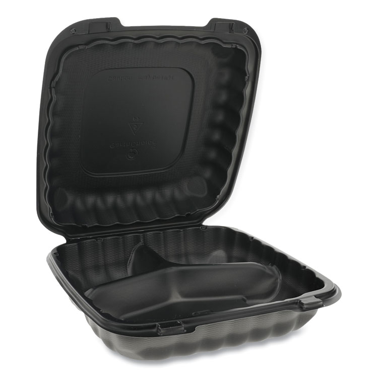 Dart 85MFPPHT3 ProPlanet 8 5/16 x 8 x 3 White Mineral-Filled 3  Compartment Hinged Lid Takeout Container - 150/Case