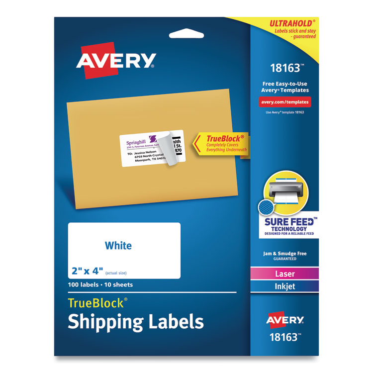 AVE05434 | Avery® 05434 Removable Multi-Use Labels, Inkjet/Laser Printers, 1  x 1.5, White, 10/Sheet, 50 Sheets/Pack, (5434) | HILL & MARKES