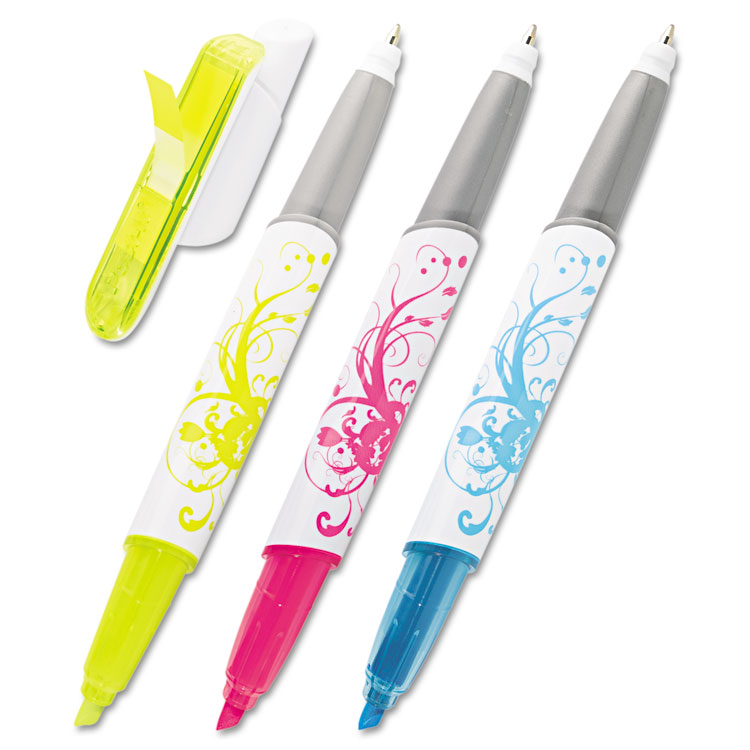 Picture of Flag + Highlighter/Pen, BE/PK/YW, White Graphic Barrel, 3/Pack
