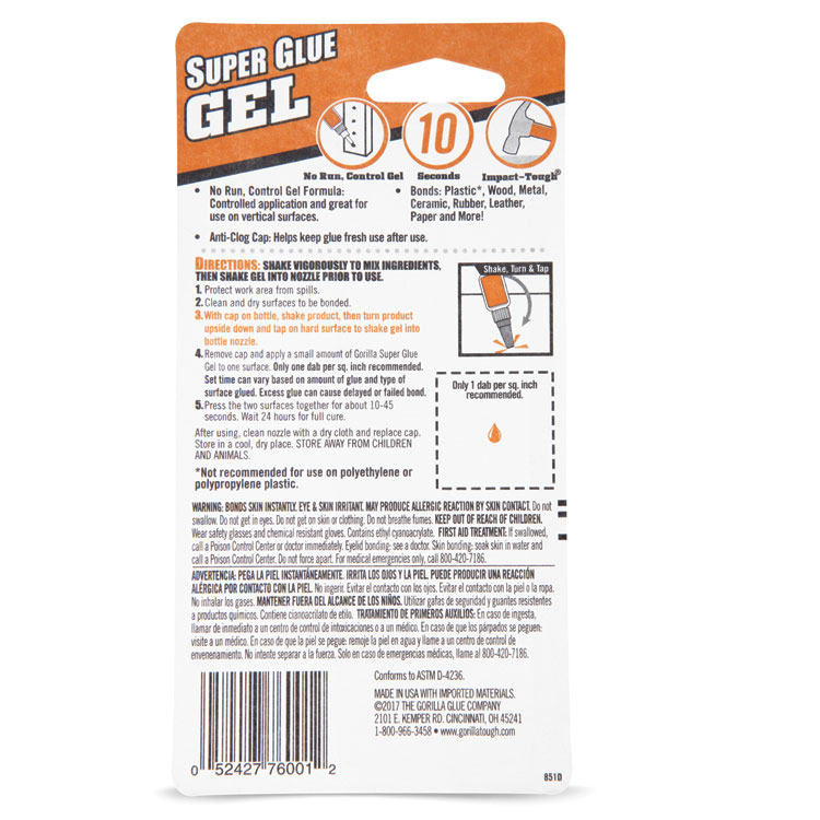 Gorilla Glue Super Glue, 0.53 oz, Dries Clear (7805003)