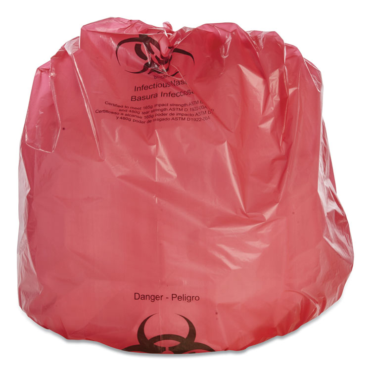 8105015173664, SKILCRAFT Biohazard Can Liners, Biohazard Infectious Waste, 55 gal, 3 mil, 37" x 50", Red, Flat Pack, 37/Box