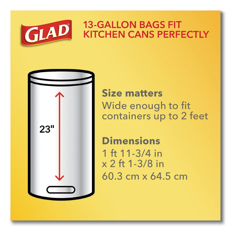 Glad Tall Kitchen Drawstring Trash Bags, 13 gal, 0.72 mil, 24 x 27.38,  Gray, 100/Box (78526)