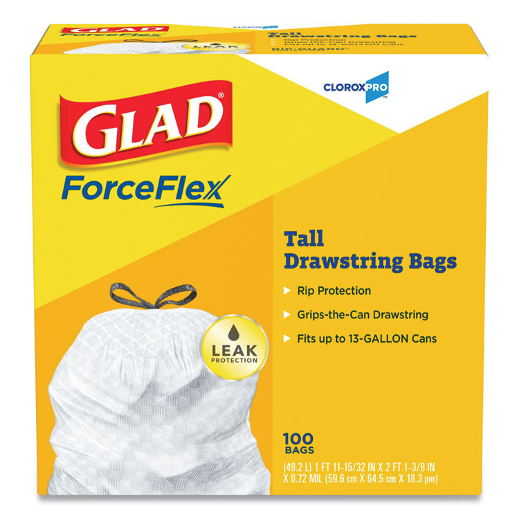 Glad CLO78526CT 13 gal Strong Tall Kitchen Trash Bags - Box of 100 - Case  of 400, 1 - Foods Co.