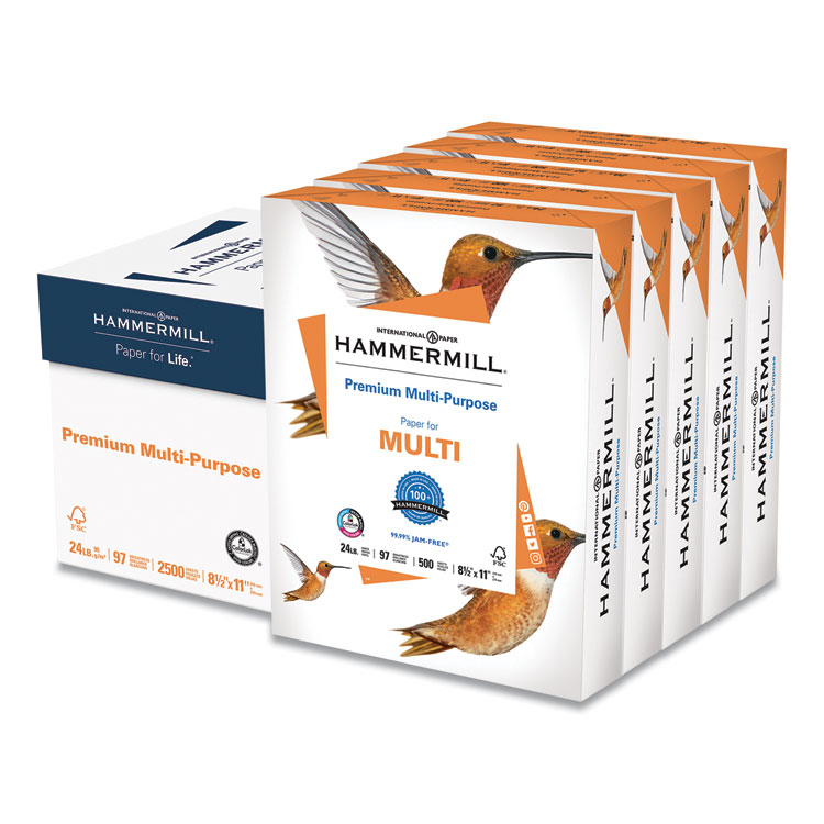 Premium Multipurpose Copy Paper, 97 Bright, 24 lb Bond Weight, 8.5 x 11,  White, 500 Sheets/Ream, 10 Reams/Carton