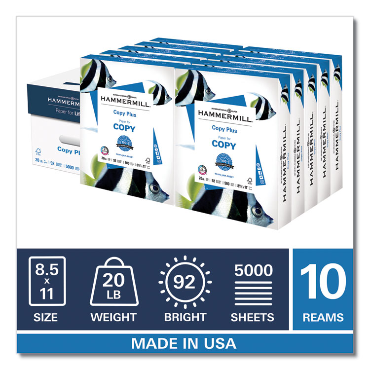 Premium Multipurpose Copy Paper, 97 Bright, 24 lb Bond Weight, 8.5 x 11,  White, 500 Sheets/Ream, 10 Reams/Carton